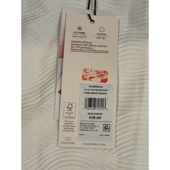 Cala Womens XL Cropped Rashguard Pure White Waves Long Sleeve Shirt New With Tag - Picture 4 of 4